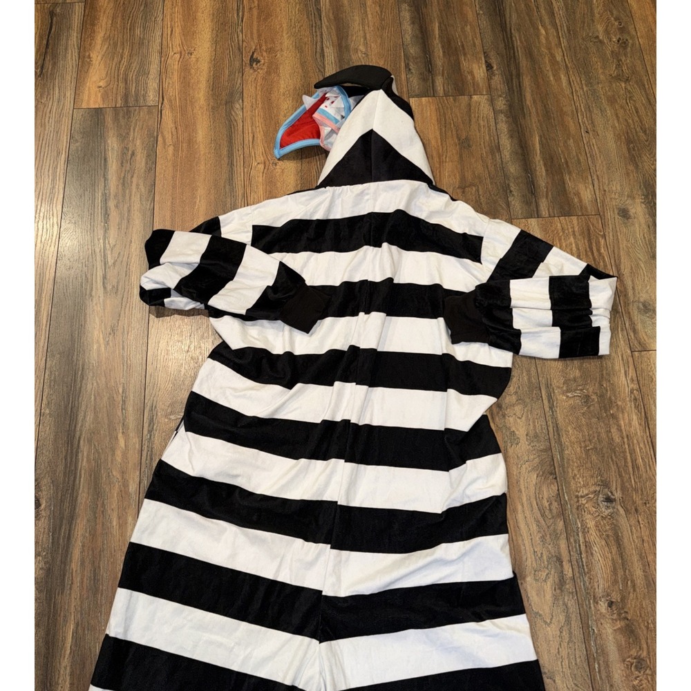 Beetlejuice Black & White Striped Hooded Sandworm One-Piece Costume Jumpsuit LXL - Picture 9 of 9